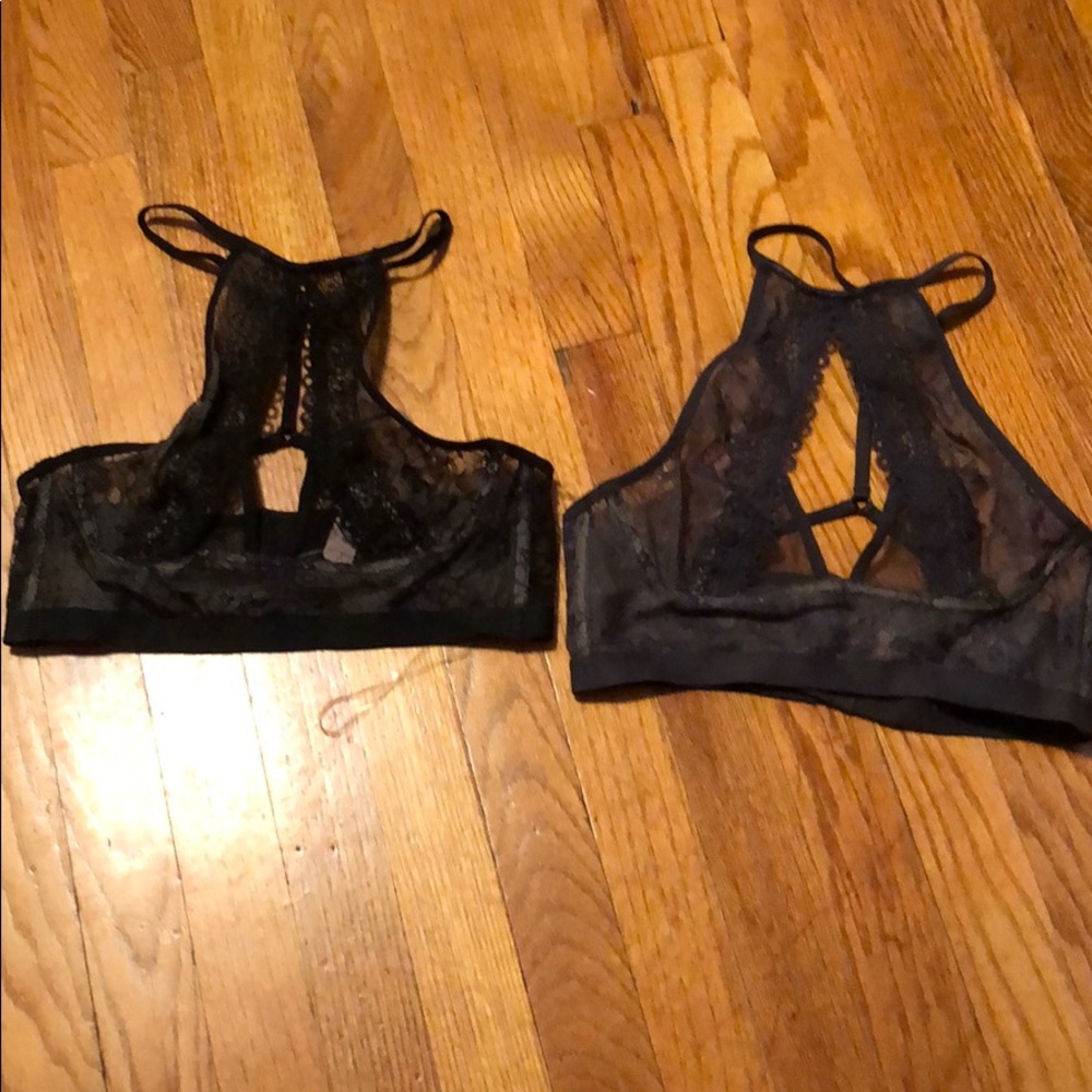 Victoria’s Secret Black Gray Lace open bralette S